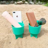 🏖️ teal 2-pack home queen beach cup holder with pocket - multi-functional sand coaster for beverage, phone, sunglasses, and keys - beach accessory drink holder logo