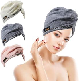 img 1 attached to 🔥 3 Pack of Microfiber Hair Towel Turban Wraps - Super Absorbent Hair Caps for Quick Drying - Twist Turban Design for Fast Hair Drying