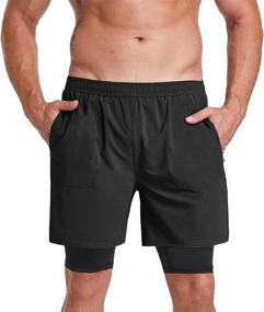 img 2 attached to 🏃 Rusaevon Men's 2-in-1 Running Shorts - 7" Quick-Dry Athletic Workout Shorts with Phone Pockets for Gym and Exercise