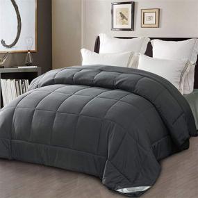 img 4 attached to 🛏️ Exclusive King Size Down Alternative Comforter, Quilted Duvet Insert with Corner Tabs - All Seasons, Soft, Lightweight, and Machine Washable (90x102, Grey)