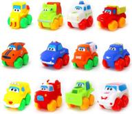 игрушки для малышей big mo's toys: мягкие резиновые игрушечные транспортные средства для младенцев и малышей - набор из 12 штук логотип