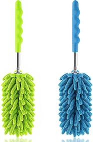 img 4 attached to 🧹 Extendable Microfiber Duster with Telescoping Extension Pole, Bendable Head & Scratch-Resistant Hat for Cleaning Cars, Windows, Furniture, Office - DxUxSxT Washable Cobweb Dusters