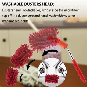 img 1 attached to 🧹 Extendable Microfiber Duster with Telescoping Extension Pole, Bendable Head & Scratch-Resistant Hat for Cleaning Cars, Windows, Furniture, Office - DxUxSxT Washable Cobweb Dusters