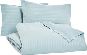img 3 attached to Full/Queen Spa Blue Striped Microfiber Duvet Cover Set by Amazon Basics