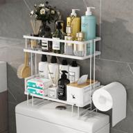 🚽 white bathroom over toilet storage shelf & organizer – space saving wall mount cabinet restroom paper holder, no drill design логотип
