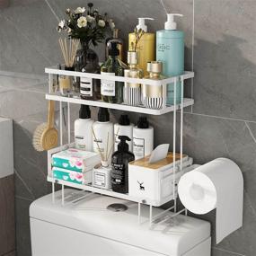 img 4 attached to 🚽 White Bathroom Over Toilet Storage Shelf & Organizer – Space Saving Wall Mount Cabinet Restroom Paper Holder, No Drill Design