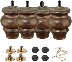 img 4 attached to 🪑 Set of 4 Round Brown Wood Furniture Legs 3.5 inch - Sofa Legs, Couch Feet, Replacement Parts for Cabinets, Armchair, Recliner, Coffee Table