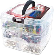 stackable craft organizer box - 3-layer craft storage case with adjustable compartments for art supplies, beauty accessories - durable plastic, 6 x 6 x 5 inches logo