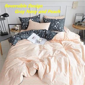 img 2 attached to 🌸 PinkMemory Floral Cotton Duvet Cover Set: Gray Flowers Branches Print, Reversible Peach & Gray Design - Ultra Comfy, Breathable Zipper Closure