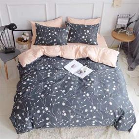 img 4 attached to 🌸 PinkMemory Floral Cotton Duvet Cover Set: Gray Flowers Branches Print, Reversible Peach & Gray Design - Ultra Comfy, Breathable Zipper Closure