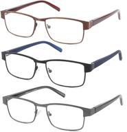 👓 crgatv 3-pack blue light blocking metal full frame computer readers - anti uv/eye strain/glare - (+1.25 magnification strength) for men logo