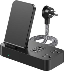 img 4 attached to Беспроводная зарядная станция Addtam Power Strip Wireless Charger - 2 AC & 3 USB порта, многопортовая станция для одновременной зарядки нескольких устройств дома, на рабочем столе и в офисе.