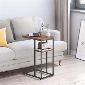 img 3 attached to Modern Rustic CubiCubi C Shaped End Table: Small Table with Metal Frames for Couch and Bed, Deep Rustic Brown Design