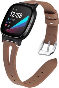 img 4 attached to 🔓 DAIKA Leather Bands for Fitbit Sense/Versa 3 - Soft Slim Leather Replacement Strap for Sense Advanced Smartwatch - Bracelet Accessory