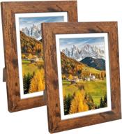 🖼️ dbwin 5x7 picture frame - rustic brown wood pattern photo frame, real glass front - set of 2 frames with mat - display 5x7 pictures or 4x6 photos - wall decor - ly01-5x7-br2 логотип