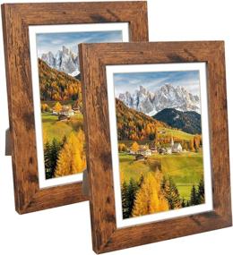 img 4 attached to 🖼️ DBWIN 5x7 Picture Frame - Rustic Brown Wood Pattern Photo Frame, Real Glass Front - Set of 2 Frames with Mat - Display 5x7 Pictures or 4x6 Photos - Wall Decor - LY01-5X7-BR2