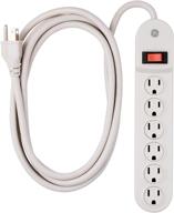 ⚡ ge 6-outlet power strip: 9 ft extension cord, twist-to-lock safety covers, circuit breaker | ul listed, white (55253) ⚡ ge 6-розеточная полоса питания: удлинительный шнур длиной 9 футов, защитные крышки с механизмом фиксации, автоматический выключатель | сертифицировано ul, белый (55253) логотип