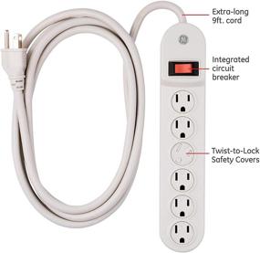 img 3 attached to ⚡ GE 6-Outlet Power Strip: 9 Ft Extension Cord, Twist-to-Lock Safety Covers, Circuit Breaker | UL Listed, White (55253) ⚡ GE 6-розеточная полоса питания: удлинительный шнур длиной 9 футов, защитные крышки с механизмом фиксации, автоматический выключатель | Сертифицировано UL, белый (55253)