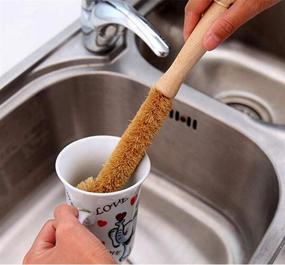 img 2 attached to 🧹 Kitchen Natural Hangable Cleaning Coconut Fibre Brush - 1PCS 24.5cm/9.6'' Bendable Cleaning Brush with Rubber Wooden Handle for Glass Bottle Cups Pot Thermos Cup Winebottle – Home Use