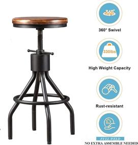 img 2 attached to Diwhy Industrial Vintage Kitchen Counter Height Adjustable Bar Stool - Farmhouse French Stylish Kitchen Stool - Swivel Bar Stool - Solid Wood Metal Stool - Easy Installation - Fully Welded Set of 2 (Black) - Enhanced SEO