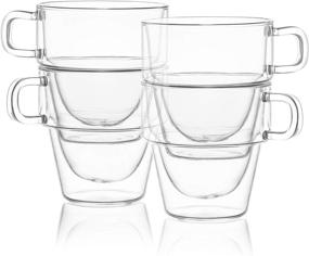 img 1 attached to ☕ JoyJolt Stoiva Double Wall Insulated Espresso Glass Cups – 5 oz. (150 ml) Espresso Shot Glass Cup with Handle – Stackable Thermal Clear Glass Cups - Set of 4 - Ideal for Espresso Machine and Coffee Maker