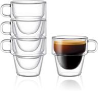 ☕ joyjolt stoiva double wall insulated espresso glass cups – 5 oz. (150 ml) espresso shot glass cup with handle – stackable thermal clear glass cups - set of 4 - ideal for espresso machine and coffee maker logo