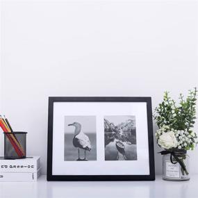 img 3 attached to 🖼️ Black Wood Collage Photo Frame by UMICAL - 11x14 Display with HD Plexiglass, White Mat, and Tabletop/Wall Mounting to Showcase (2) 5x7 Pictures