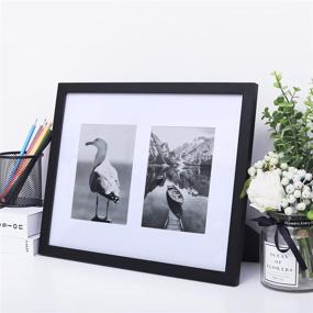 img 2 attached to 🖼️ Black Wood Collage Photo Frame by UMICAL - 11x14 Display with HD Plexiglass, White Mat, and Tabletop/Wall Mounting to Showcase (2) 5x7 Pictures