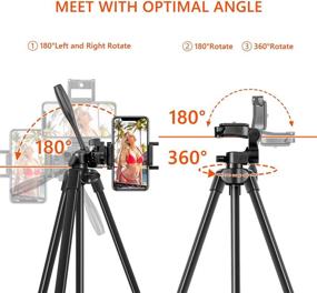 img 2 attached to 📷 Lightweight 55-Inch Tripod with 3-Way Aluminum Alloy Phone Mount, 1/4 Plate for Camera, iPhone, Android Phone, Travel Bag, Bluetooth Remote Control - Ideal for Travel