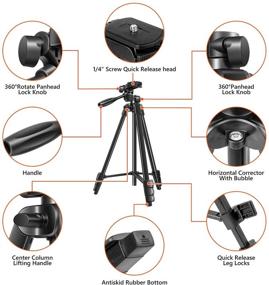 img 3 attached to 📷 Lightweight 55-Inch Tripod with 3-Way Aluminum Alloy Phone Mount, 1/4 Plate for Camera, iPhone, Android Phone, Travel Bag, Bluetooth Remote Control - Ideal for Travel