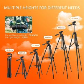 img 1 attached to 📷 Lightweight 55-Inch Tripod with 3-Way Aluminum Alloy Phone Mount, 1/4 Plate for Camera, iPhone, Android Phone, Travel Bag, Bluetooth Remote Control - Ideal for Travel