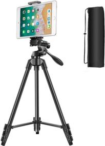 img 4 attached to 📷 Lightweight 55-Inch Tripod with 3-Way Aluminum Alloy Phone Mount, 1/4 Plate for Camera, iPhone, Android Phone, Travel Bag, Bluetooth Remote Control - Ideal for Travel