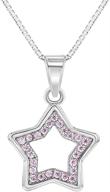 🌟 925 sterling silver young girl's pink cubic zirconia open star pendant necklace - stylish cz necklaces for preteens - charming girl star pendant jewelry logo