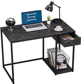 img 2 attached to SINPAID Computer Desk with Drawers: 40 💻 Inch Modern Black Marbling Home Office PC Desk