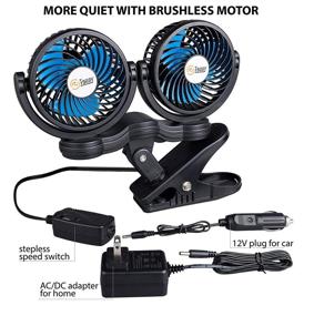 img 3 attached to 🌬️ TN TONNY 4 Inch Dual Head Clip Fan - Electric Car Clip Fan, 360° Rotatable, 12V Cooling Air Fan with Stepless Speed Regulation and Brushless Motor for Home or Vehicle