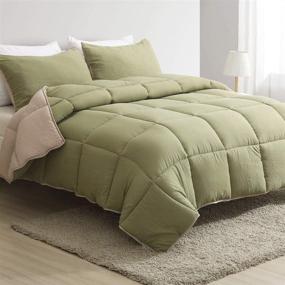 img 4 attached to Dafinner Moss Green/Light Tan Reversible Down Alternative Comforter Full/Queen - 3PCS All Season Comforter Set with Shams, Luxurious Ultra-Soft Plush Cloud Breathable Recycled Microfiber Comforter Duvet