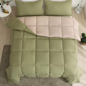 img 3 attached to Dafinner Moss Green/Light Tan Reversible Down Alternative Comforter Full/Queen - 3PCS All Season Comforter Set with Shams, Luxurious Ultra-Soft Plush Cloud Breathable Recycled Microfiber Comforter Duvet
