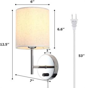 img 2 attached to 🔌 Наружная настенная светильник со скошенным выключателем, портами USB для зарядки и встроенным кабелем - Стильная торшерная лампа с круглым тканевым абажуром, идеально подходит для спальни, гостиной, коридора - В комплекте лампочка.