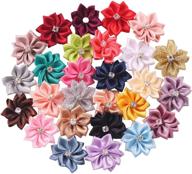 🎀 yaka 54pcs mix satin ribbon flower bows with rhinestone appliques: craft wedding christmas gift accessories in 27 colors logo