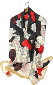 img 3 attached to 🌸 Colorful Shanlin Satin Floral Scarves: Blossom Tree Blue Women's Accessories for Scarves & Wraps