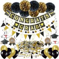 🎓 zerodeco graduation decorations set - black and gold congrats grad banner, pompoms, hanging swirls, confetti, garland, balloons - perfect grad party decor supplies logo