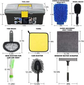 img 3 attached to 🚗 Набор инструментов для чистки автомобиля из 10 предметов от AUTODECO: Превосходная микрофибра, мочалка для мытья автомобиля, щетка для шин, стеклянная сгребалка с коробкой для хранения - идеально для детей интерьеров.