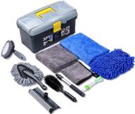 🚗 10-piece car cleaning tools kit by autodeco: premium microfiber cleaning cloth, car wash mitt, tire brush, window water blade with storage box - ideal for detailing interiors logo