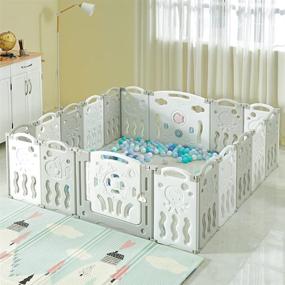 img 3 attached to 👶 Детский забор Albott Baby Kid Playpen: 18-панельный складной игровой двор для безопасности в помещении/на открытом воздухе - настраиваемая форма, портативный дизайн (серый+белый)