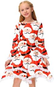 img 4 attached to BesserBay Girls' Christmas Tiered Lace Hem Xmas Midi Dress, Available for Ages 1-10