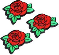 cute red flower rose patch - u-sky 3pcs pack: sew or iron on patches for clothing & backpacks - 2.7x2.1 inch size logo