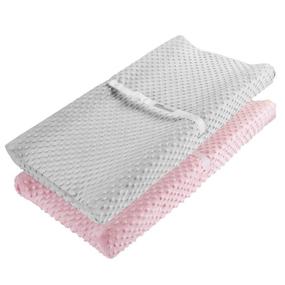 img 4 attached to 👶 Ultra Soft Minky Dots Plush Changing Pad Cover by AceMommy - Breathable Changing Table Sheets, Wipeable Diaper Changing Pad Cover for Infants, Pink/Grey (2 Pack)