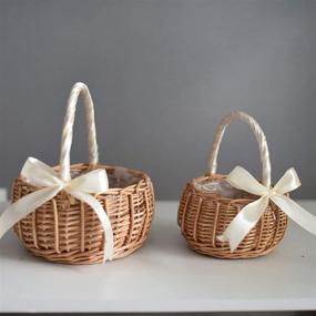 img 1 attached to Wicker Rattan Flower Basket - Handwoven Willow with Plastic 🌺 Insert: Perfect Wedding Flower Girl Baskets, Home Garden Decor, and Candy Basket