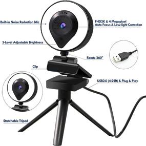 img 2 attached to 🎥 Enhance Your Video Calls and Gaming Experience with the Kuvanspok 2K Streaming Webcam: High Definition, Microphone Ring Light, Tripod, Auto-Focus, 360° Rotation - Plug and Play