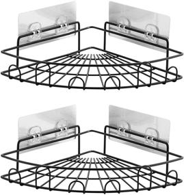 img 4 attached to 2-Pack Corner Shower Caddy - Wall Mounted Rustproof Bathroom Shelf with Traceless Adhesive (No Drilling) 🛁 - Storage Organizer for Toilet, Bathroom, and Kitchen - Designed for 90 Degrees Right Angle - Black